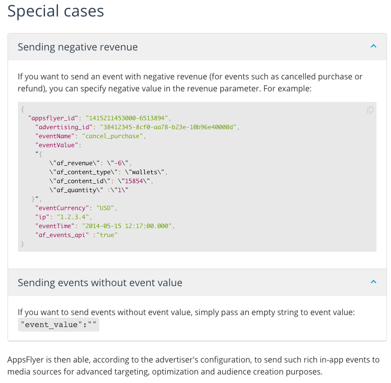 AppsFlyer documentation confusing eventValue with event_value